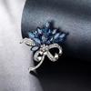Broche Floral Elegante Estilo Coreano com Cristal Azul, Alfinete de Terno da Moda de Alto Padrão, Acessório de Nicho, Joia, Roupa