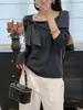 Lujo ligero colección de otoño 2026: nuevo top de punto con corbatín, escote cuadrado, corte ajustado y ribete de encaje elegante para mujer