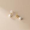 Nalan Plata S925 Diamante Flor de Seis Pétalos Concha Sintética Colgantes Aretes Aretes Simples Elegantes para Mujer M00988