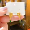 Pendientes ovalados de flor de circonita de resina retro con baño de oro real de 18k, aguja de plata, pendientes de temperamento de moda de alta gama para mujer