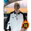 Moletom Gola Polo com Zíper Meio e Gola Contrastante Estilo Retro Americano para Homens e Mulheres na Primavera e Outono Jaqueta Solta Estilo Nicho Preppy