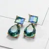 Brincos Geométricos Azul-Verde Cross-Border Cao Shi, Brincos Geométricos de Gradiente Gota d'Água de Alto Padrão, Acessórios Clássicos Elegantes e Versáteis