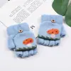 Guantes de invierno para niños de 0 a 4 años, cálidos, lindos, de dibujos animados, para niños y niñas, engrosados, de lana para niños, con tapa abatible, de medio dedo