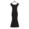 Vestido largo de sirena que realza la figura, ceñido a la cintura, escote Bardot puro y seductor, vestido bodycon sexy de manga corta