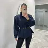 ZA comércio exterior transfronteiriço europeu e americano, roupas femininas, populares no AliExpress, gola alta elegante, manga longa, cintura com amarração, sobretudo liso