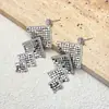 Pendientes de Metal Hueco Cuadrados Retro Estilo Coreano con Circonita Diseño de Nicho Moda Versátiles Pendientes de Alto Nivel