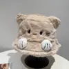 Sombrero de Pescador de Felpa Dulce Estilo Japonés para Gatos para Niñas, Cálido para Otoño e Invierno con Protección para Orejas, Sombrero de Cubo Esponjoso para Adelgazar la Cara
