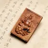 Amuletos de paz e prosperidade com madeira natural atingida por raio do deus da riqueza Zhao Gongming, pingente para pendurar no carro, placa taoísta tridimensional finamente esculpida, unissex