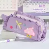 Estuche de encaje con estrellas INS con lindo lazo y conejo, estuche de almacenamiento de papelería para estudiantes de gran capacidad