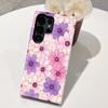 Capa para Celular Samsung S23Ultra Estilo Suave Flor Roxa Esmagada Capa Dupla com Película S25 Capa Protetora Anti-Queda