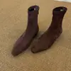 Botas de Cuña Estilo Francés Punta Cuadrada Delgadas 2026 Otoño/Invierno Nuevas Botas Cortas Planas Versátiles Botas Retro de Terciopelo para Mujer
