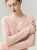Nuevo Estilo Otoño/Invierno 2026 Cárdigan Delgado de Cachemir con Escote en V y Ribete de Encaje para Mujer, Suelto, Adelgazante, Versátil Suéter de Punto