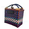 Bolso tejido hecho a mano, bolso de picnic para vacaciones para mujer, bolso tote de rayas coloridas, bolso de hombro, adecuado para ir al trabajo, ir de compras y como cesta de supermercado de gran capacidad
