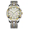 Relógio masculino olilka/Oulijia fashion com pulseira de aço inoxidável, casual esportivo, luminoso, à prova d'água, relógio de três mostradores e seis ponteiros