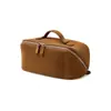 Bolsa de Maquiagem de Couro Marrom com Abertura Ampla de 180 Graus para Mulheres, Portátil, Grande Capacidade, Divisória Portátil, Bolsa de Armazenamento para Cosméticos