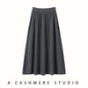 Falda de Cachemira Plisada para Mujer de Principios de Otoño, Casual Simple Cintura Elástica Línea A Media Longitud Retro Dobladillo Ancho Falda de Lana