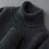 Suéter de lana para hombre, jersey de punto de cuello alto, manga larga, cálido, otoño e invierno, color liso, suéter casual, camiseta base de cachemira, comercio exterior