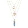 Collar con colgante de ágata de columna hexagonal, luna hueca, collar multicapa para mujer, collar de clavícula multicapa con estrella de cinco puntas para mujer