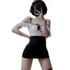 Bódega borracha ropa interior sexy tirante con volantes hombros descubiertos falda a la cadera traje de pasión secretaria uniforme de club nocturno tentación Sao