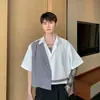 Direto do fabricante: Nova camisa casual de verão listrada, imitação de duas peças, alta qualidade, retrô, retalhos xadrez pied-de-poule, manga curta