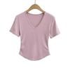 2024 Sexy Side Plissado Apertado Manga Curta Garota Gostosa Roupas Femininas Novo Top Elástico Internet Popular Camiseta Apertada