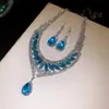 Conjunto vintage de brincos e colar de borla torcida cravejados de diamantes, corrente de clavícula de luxo leve de alta qualidade, estilo palaciano para mulheres