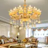 Lustre de cristal para sala de estar de villa estilo europeu, luxuoso e grandioso, para hall de loft duplex e sala de jantar, com luminárias de jade e liga