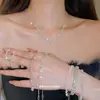 Pendientes de Botón Geométricos con Pedrería Súper Brillantes Anillo Pulsera Collar Cadena para Clavícula de Lujo Ligero Set de Joyería Exquisito y Súper Hermoso