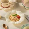 Louças de cerâmica com borda plissada, louças para uso doméstico, tigelas de arroz, tigelas para macarrão, tigelas de café da manhã, tigelas de salada, pratos e travessas de alto valor estético