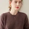 Moda Otoño e Invierno Versátil Suéter de Cachemira para Mujer Cuello Redondo de Cachemira Suéter Grueso Holgado de Punto Cachemir Suéter Básico de Punto