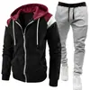 Comercio exterior transfronterizo nuevo conjunto de sudadera deportiva casual con cremallera de moda color block para hombre europeo y americano