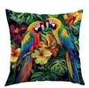 Fronha Cruzada Nova da Temu com Tema de Papagaio da Floresta Tropical e Flor de Hibisco para Escritório, Quarto e Sofá Pode Ser Personalizada