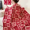 Nueva Manta Tejida a Mano con Colgante de Borla de Medio Terciopelo de Doble Felicidad Roja para Boda y Compromiso Regalo Creativo y Práctico