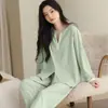 Pijama Confortável de Algodão com Elastano para Mulheres, Temporada de Primavera e Outono, Gola Redonda Pulôver, Mangas Longas, Calças Longas, Pode Ser Usado Fora, Conjunto Casual Solto para Casa