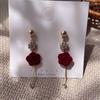 Celebridade da Internet Novos brincos de pérola adoráveis com laço de veludo vermelho para noiva joias femininas para roupas de torrada