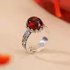 Anillo de Plata de Ley S925 Ámbar Sangre de Ámbar Carpa Jugando con Loto Estilo Étnico Vintage Anillo de Nicho Personalización Yuebao Jewelry