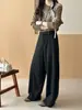 2026 Inverno Estilo Coreano Retrô Calça de Perna Larga Feminina Cintura Alta Emagrecedora Calça Reta Temperamento Deslocamento Alto Padrão 082