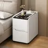 2026 Nuevo Modelo Mesa de Noche Inteligente Simple Pequeña Estrecha Mesita de Noche para Dormitorio con Cerradura de Contraseña y Altavoz con Carga Inalámbrica