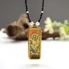 Collar mini thangka pequeño de acero de titanio, cinco ye, dios amarillo de la riqueza, ocho santos protectores, colgante thangka, cadena de clavícula negra puntiaguda