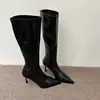 Botas altas Chuyuji de estilo europeo y americano con punta fina adelgazantes para mujer otoño e invierno 2026 botas largas de tacón de aguja de tubo alto con cremallera trasera tacón alto