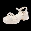 Sandalias de Tacón Grueso de Verano 2025 para Mujer, Estilo de Hada con Falda, Sandalias de Perlas con Hebilla de Suela Gruesa
