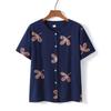 Traje de verão para avós de mulheres de meia-idade e idosas, roupas de algodão e seda para mães idosas, blusa de manga curta para idosos, conjunto de duas peças