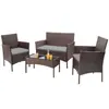 Exportación de Modelos Más Vendidos en Stock al por Mayor Muebles de Exterior Mesa y Silla de Mimbre Sintético Juego de Cuatro Piezas Sofá de Mimbre para Patio Terraza Balcón