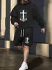 Traje Clásico de Estampado de Cruz Más Vendido Transfronterizo, Conjunto Versátil y Elegante de Sudadera y Shorts