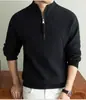 Suéter de malha masculino de peso pesado 700g, com gola alta grossa, zíper e mangas compridas, moderno, casual, versátil, quente e confortável, disponível para atacado