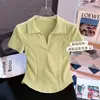 Camiseta POLO de Algodão Puro Estilo Coreano Espinha de Peixe Slim Fit Manga Curta para Mulheres Petite Verão Nova Camiseta Estilosa Top