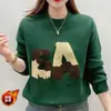 Sudadera de invierno estilo coreano con estampado de letras, cuello redondo, manga larga, forro polar, engrosada, para mujer, talla grande, top cálido casual para mujer, comercio exterior