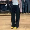 Pantalones casuales rectos de algodón, diseño de cordón de moda, pantalones largos versátiles que estilizan, pantalones rectos de pierna ancha y caída, cintura alta, de largo hasta el suelo