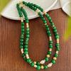 Collar de cadena de clavícula de cuarcita con concha de perla de agua dulce natural retro de estilo nacional de color jade