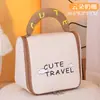 Bolsa de Maquillaje de Mano con Bloques de Color Estilo Femenino Gatito de Dibujos Animados Portátil Gran Capacidad Gancho Bolsa de Almacenamiento para Artículos de Tocador de Viaje